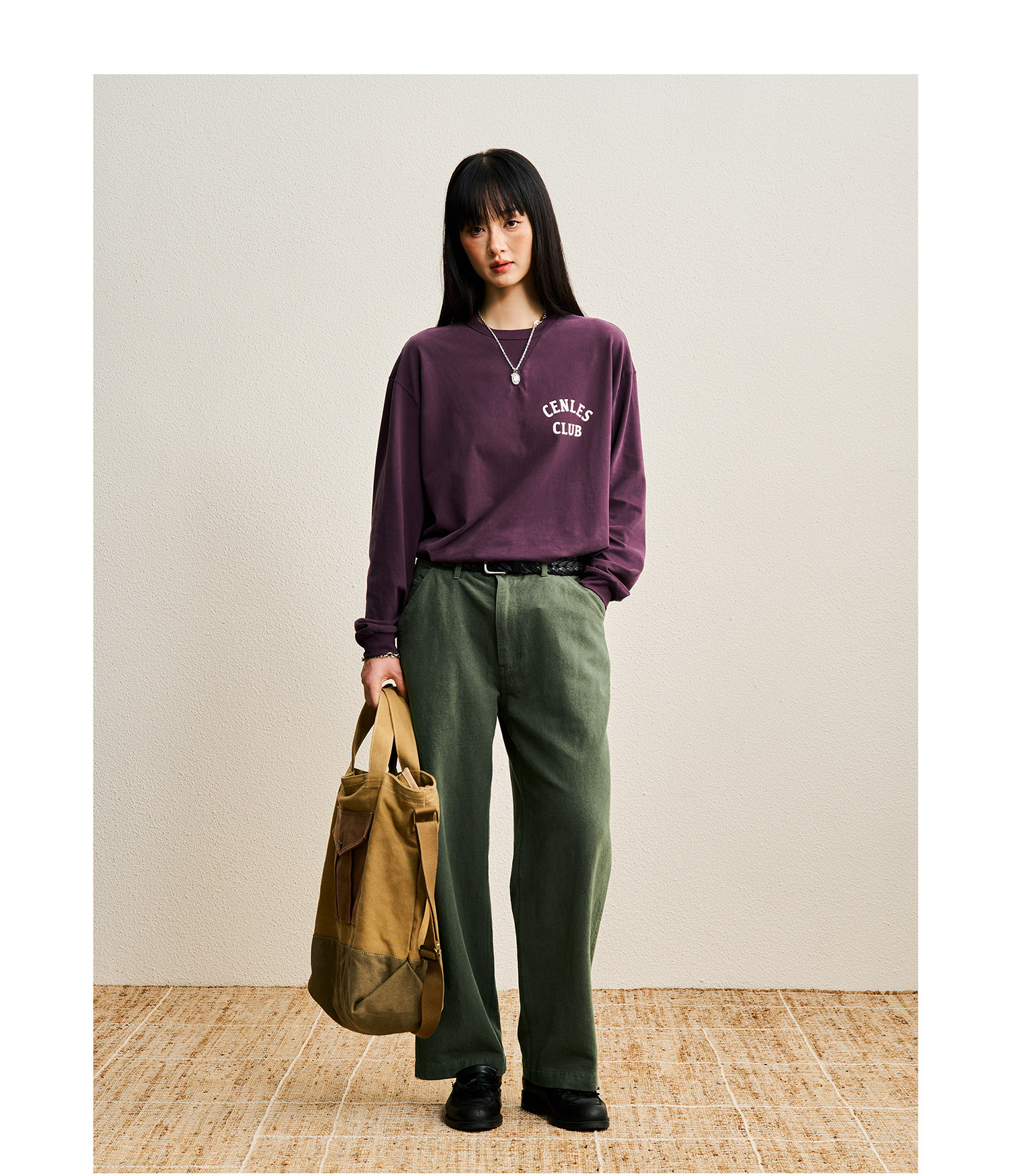 CENLES Cotton-Linen Loose Straight-Leg Trousers