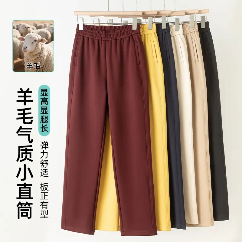 Spring New Style Lyocell Tencel Wool High-Waisted Casual Wrinkle-Resistant Baguette Straight-Leg Pants with Slimming and Drape Effect