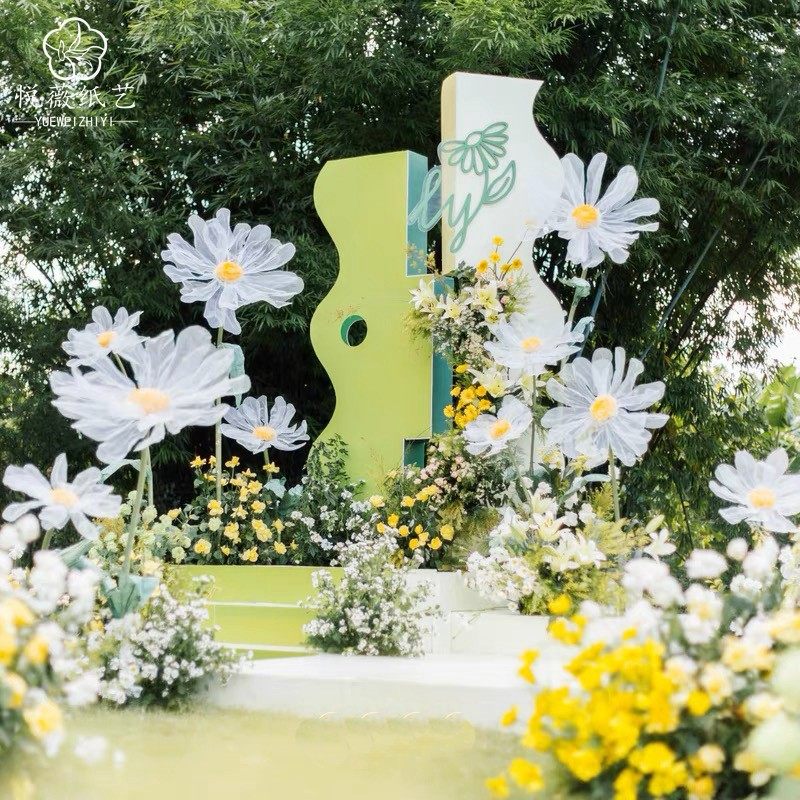 Handmade daisy shooting props window decoration simulation flower scene layout wedding wedding paper flower yarn flower road lead