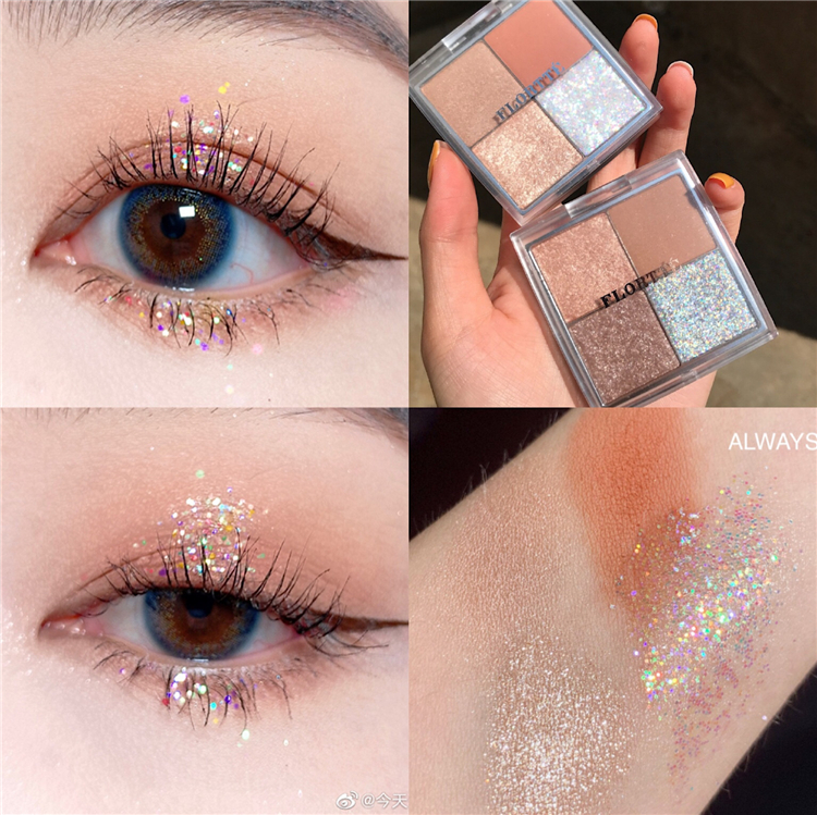 Flortte flower loalia quad-coloured eye shadow small disc portable instantly ready to be pink and matte Geodesy milk tea party
