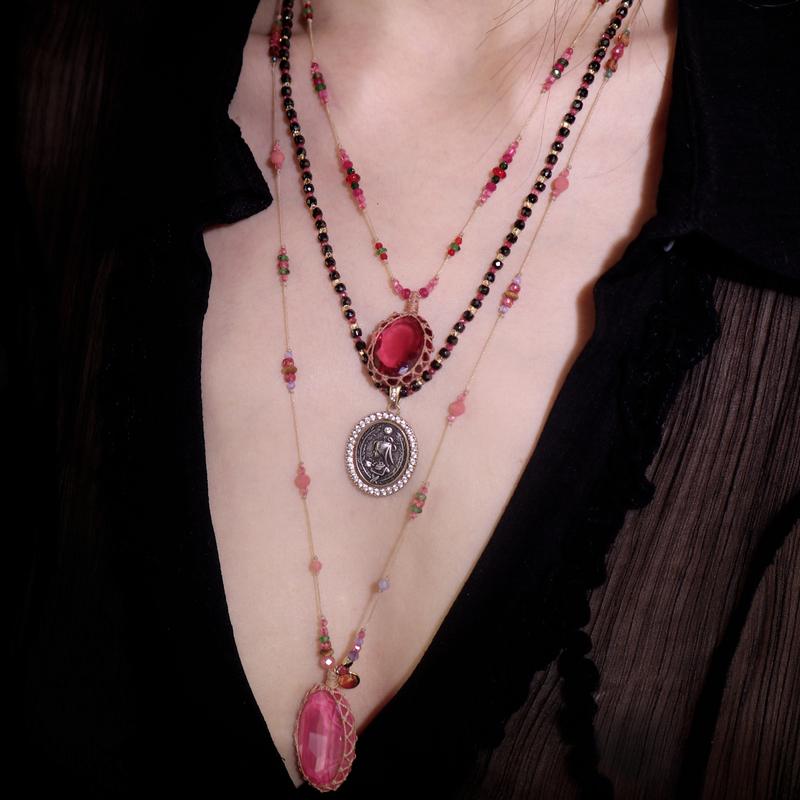 Gypsy Rose|Hand-Woven Crystal Long Necklace Bohemian Multi-Layered Stacked Gemstone Braided Rope Necklace Gypsy Rose|Hand-Woven Crystal Long Necklace Bohemian Multi-Layered Stacked Gemstone Braided Rope Necklace