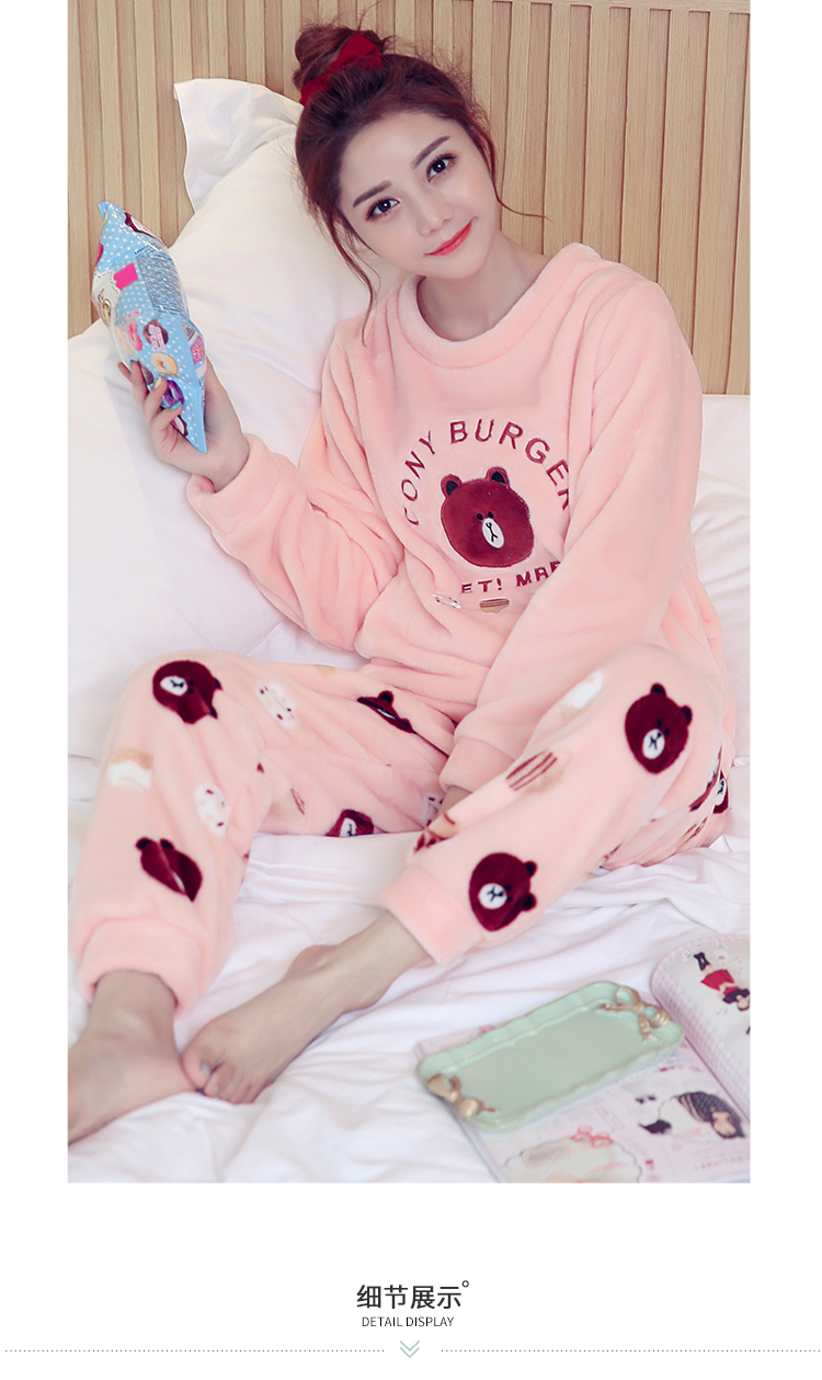 Đồ ngủ nữ mùa đông lông cừu dày san hô Phiên bản Hàn Quốc của dịch vụ nhà flannel dễ thương Các mẫu mùa thu và mùa đông có thể được mặc bên ngoài bộ đồ công chúa đồ ngủ lụa