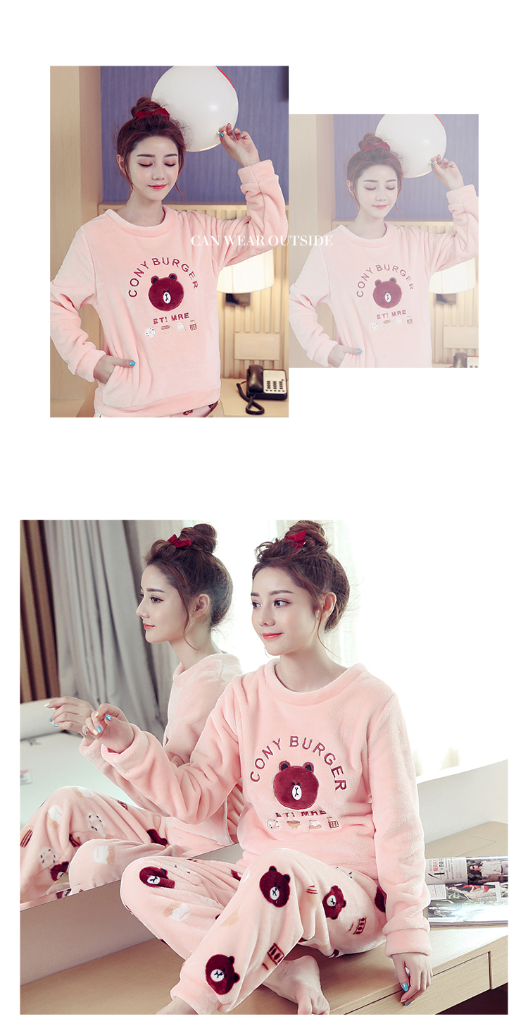 Đồ ngủ nữ mùa đông lông cừu dày san hô Phiên bản Hàn Quốc của dịch vụ nhà flannel dễ thương Các mẫu mùa thu và mùa đông có thể được mặc bên ngoài bộ đồ công chúa đồ ngủ lụa