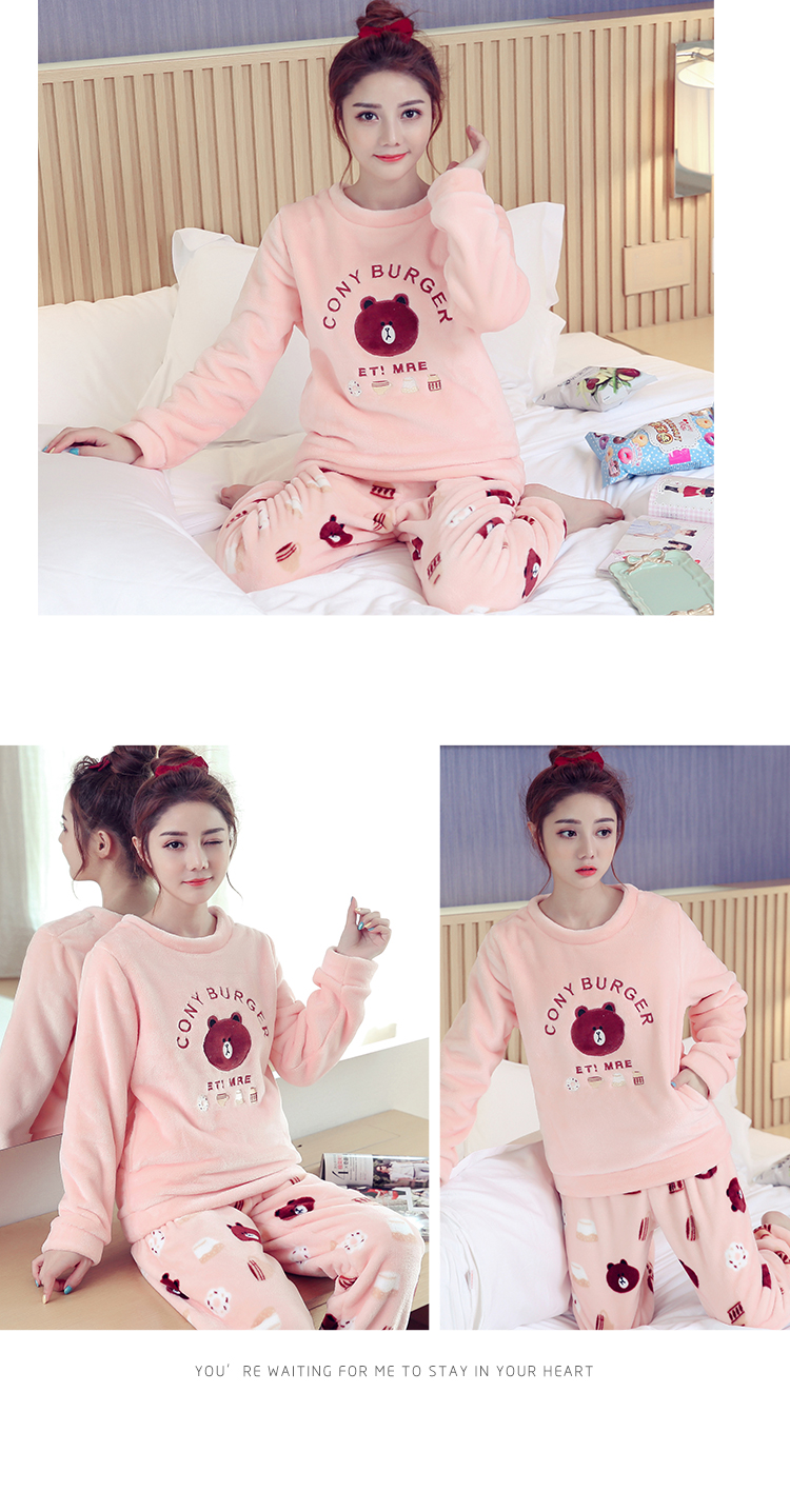 Đồ ngủ nữ mùa đông lông cừu dày san hô Phiên bản Hàn Quốc của dịch vụ nhà flannel dễ thương Các mẫu mùa thu và mùa đông có thể được mặc bên ngoài bộ đồ công chúa đồ ngủ lụa