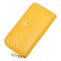 Pure cow leather long style zipped wallet woman 100 hitch 2023 new genuine leather hand carry bag yellow Purse Wallet with mobile phone
