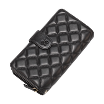 Goat leather double layer large capacity wallet woman 100 lap 2023 new small fragrant wind rhombus leather hand carrying hand bag to put mobile phone