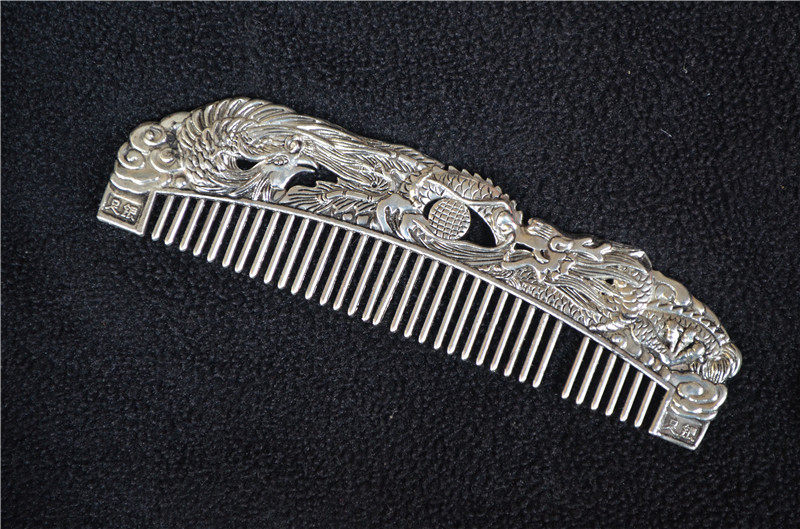 Antique bronze ware white copper silver-plated Miao silver ornament pendant 1877091 dragon and phoenix comb