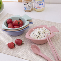 Wheat Straw household rice bowl childrens eating noodle bowl small fish tableware student soup bowl send chopsticks spoon