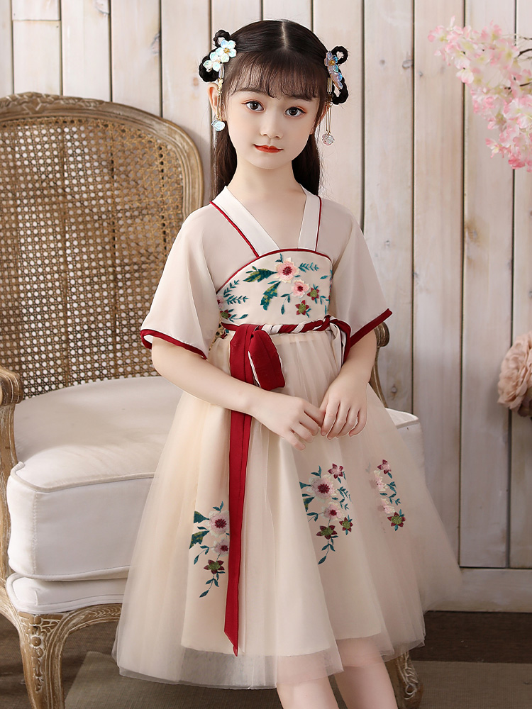 Hanfu girls ancient costume super fairy 2021 new short-sleeved thin section kimono skirt summer dress Chinese style children's Tang dress summer