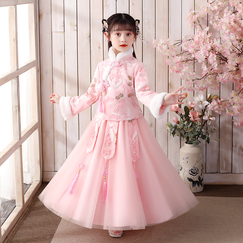 Girl Han Clothing Winter Clothing 2023 New Autumn Winter Dress Princess Skirt Children Plus Suede Winter Girl With Dress Winter Style-Taobao