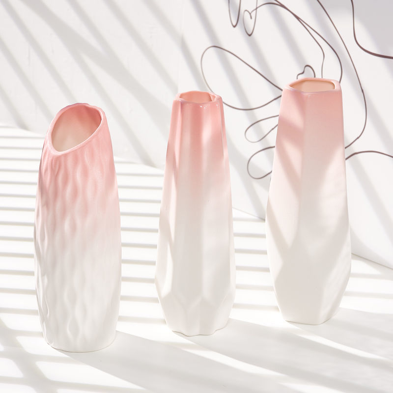 Small Gradient Pink Ceramic Dry Flower Vase Nordic Creative Home Accessories Living Room Bedroom Desk and Garlet