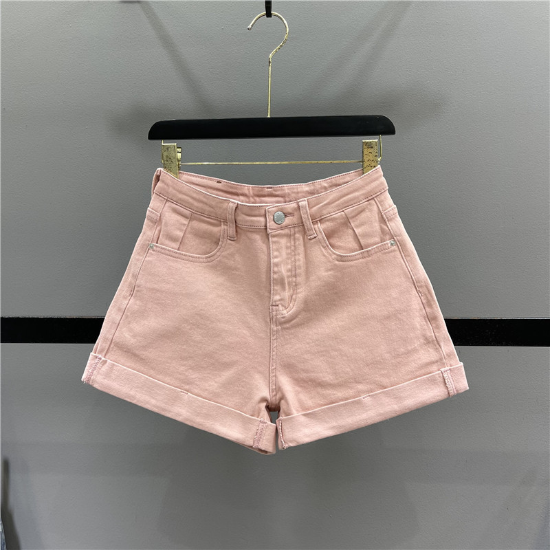 2026 Summer New Fashionable Rolled Hem Denim Shorts for Women, Slimming High-Waisted A-Line Casual Wide-Leg Hot Pants Trend