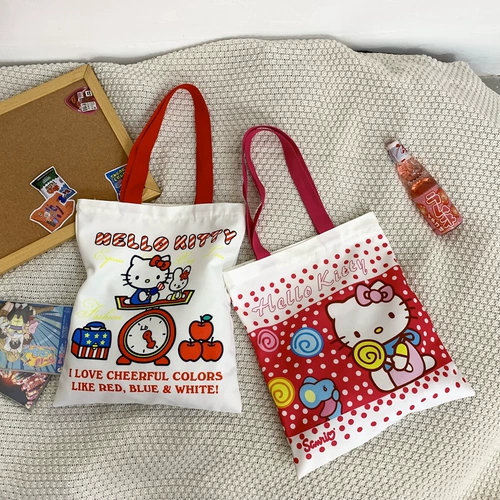 Hello Kitty, летний шоппер, льняная сумка, тканевый мешок, сумка для учебы, 2023