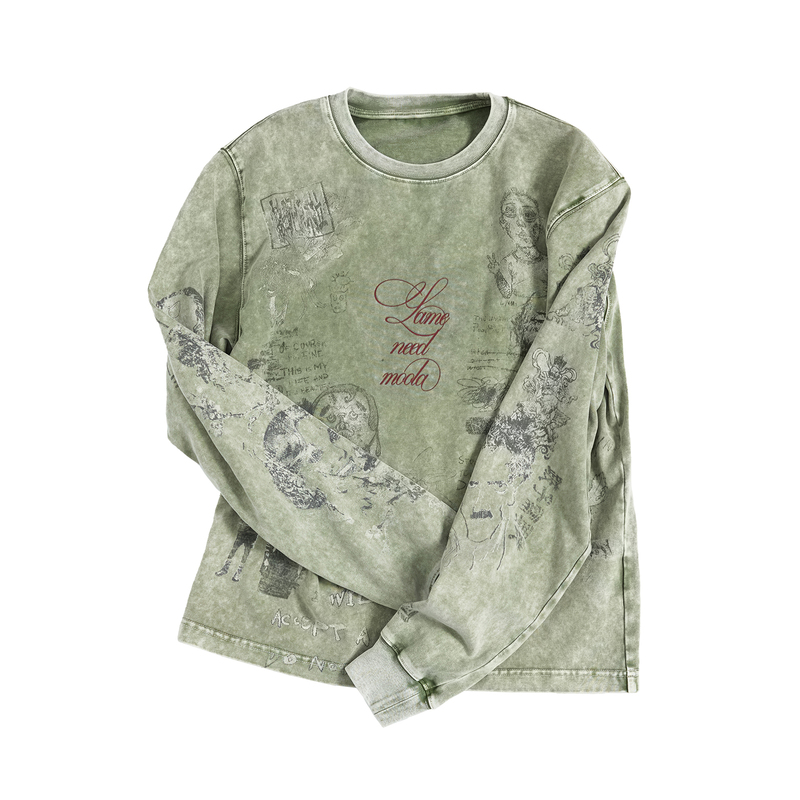 【Lnm】Lame Need Moola "Oriental Totem" Hand-Painted Graffiti Washed Vintage Street Style Long-Sleeve T-Shirt 【Lnm】Lame Need Moola "Oriental Totem" Hand-Painted Graffiti Washed Vintage Street Style Long-Sleeve T-Shirt