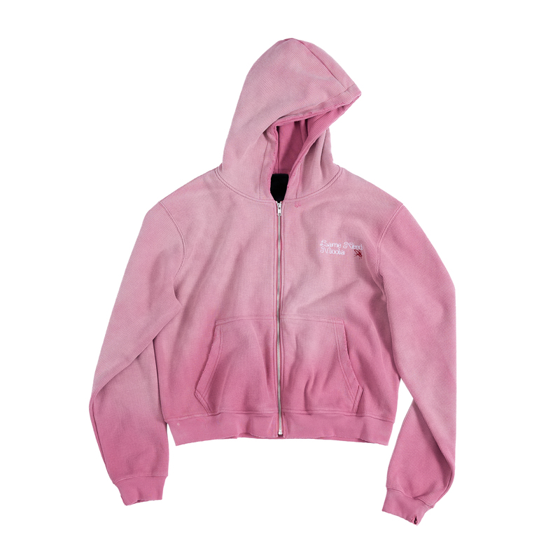 【Lnm】Lame Need Moola "Pine and Cypress Chinese Painting" Element Pink Waffle Zipper Sweatshirt 【Lnm】Lame Need Moola "Pine and Cypress Chinese Painting" Element Pink Waffle Zipper Sweatshirt