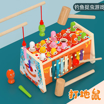 Large childrens pure wood knock piano gear hit gopher magnetic fishing worm multi-functional five-item early education educational toy