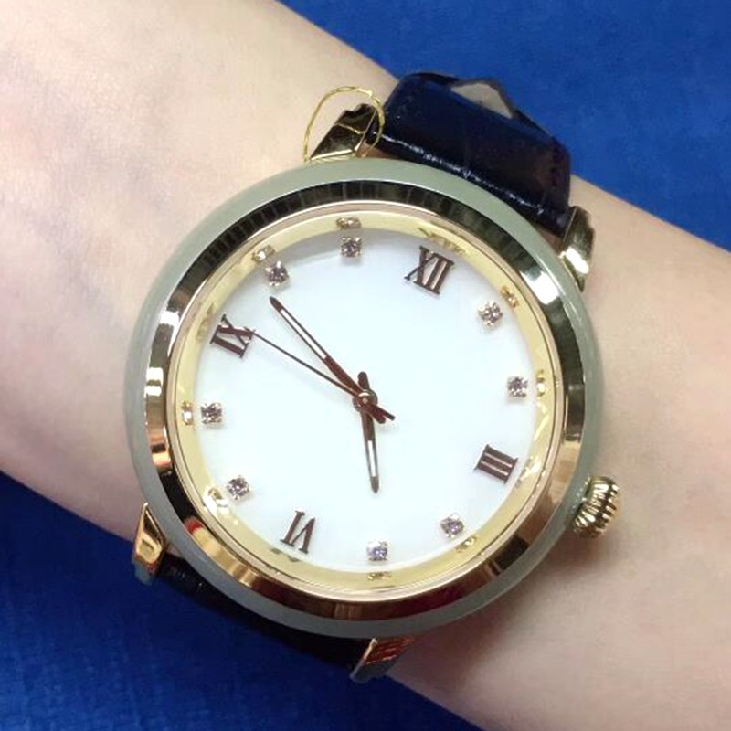 Hetian jade watch automatic lovers ladies wrist watch jadeite leather waterproof hollowed-out steel belt certificate
