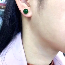 Hetian Jade Jasper 18K gold earrings beads 8mm spinach green earrings certificate