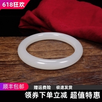 Authentic Xinjiang Hotan jade mutton fat white jade seed material round bracelet girl style jade bracelet with authoritative certificate