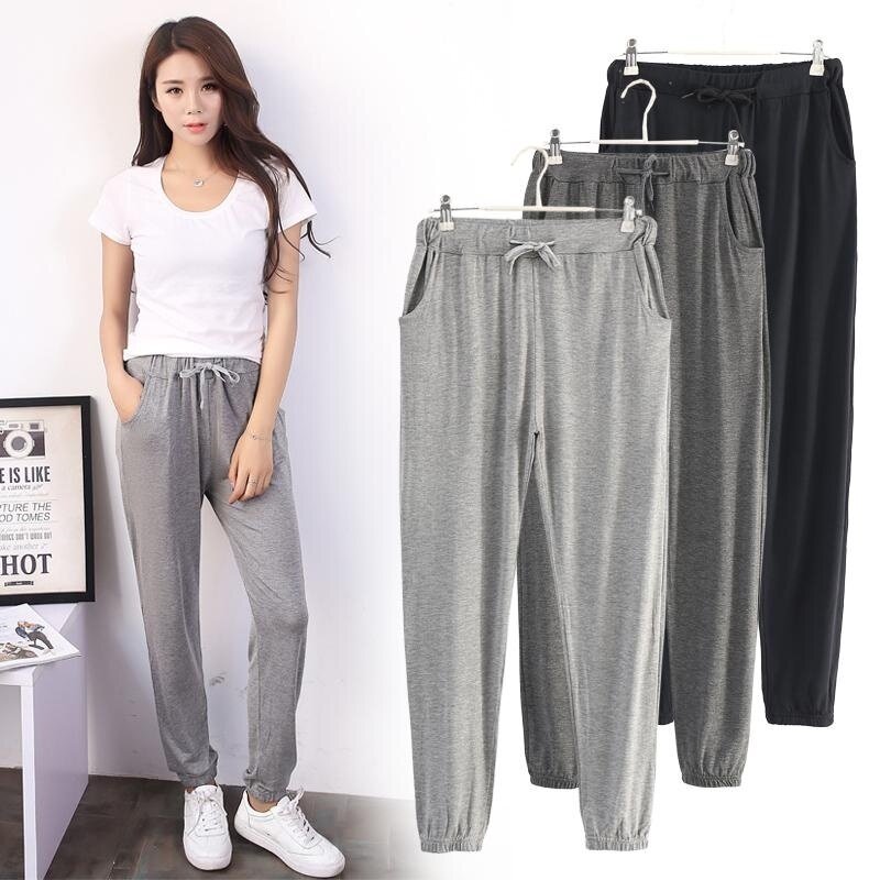 Straight Drum Colored Sports Pants Woman Loose Slim foot tide Long version Deep grey cotton Casual Summer Old