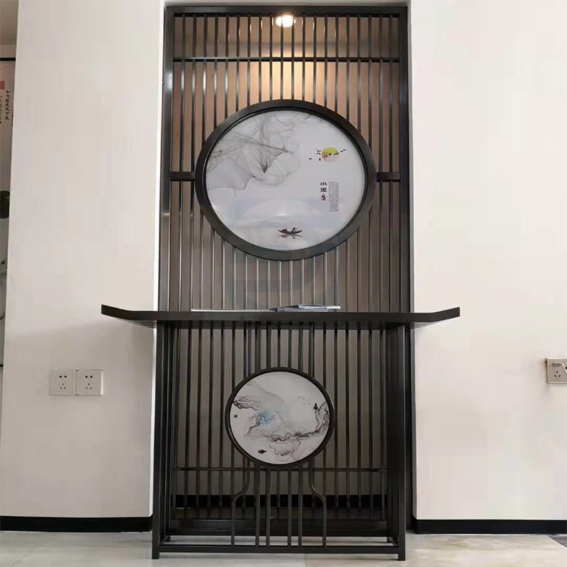 Light Extravagant Stainless Steel Hollowed-out Carved Flower Screen Modern Metal Decorative Partition Customised New Chinese Hotel Genguan Flowers