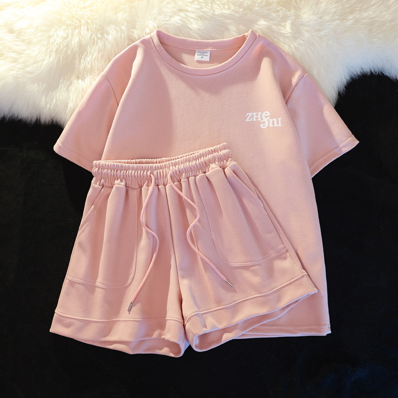 2024 New Pink Casual Sports Suit for Women, Summer Petite Loose Shorts Two-Piece Sportswear Set 2024 New Pink Casual Sports Suit for Women, Summer Petite Loose Shorts Two-Piece Sportswear Set