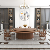 Hotel dining table Large round table Hotel box 15 people dining table and chair Modern new Chinese solid wood electric round table hot pot table