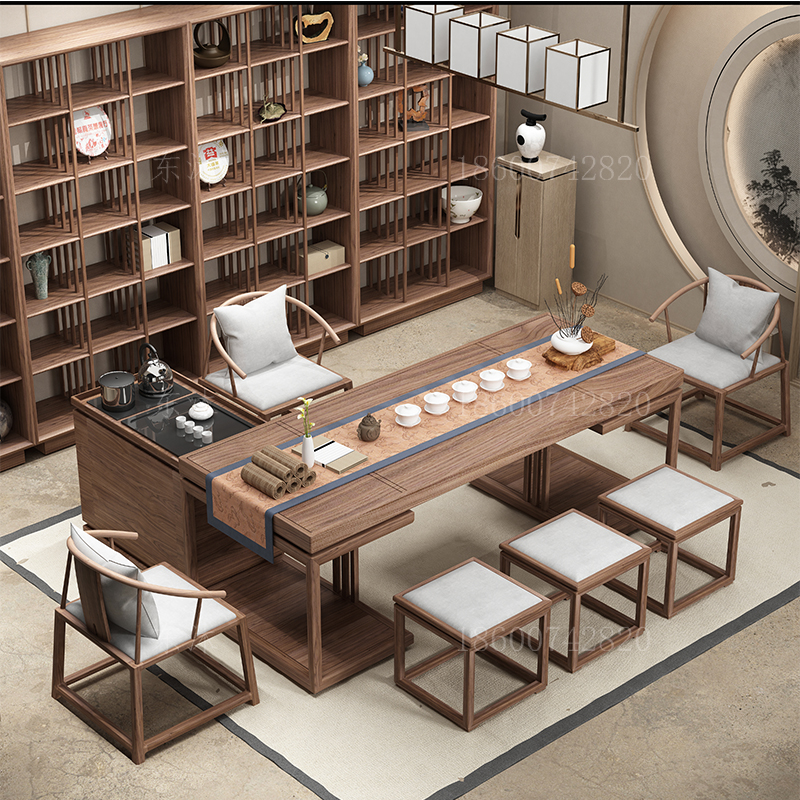 New Chinese style tea table and chair combination solid wood Kung Fu tea table drinking tea tea table whole Zen office tea room furniture