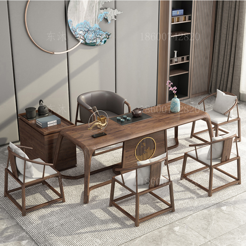 New Chinese style solid wood tea table and chair combination Zen atmospheric tea table Kung Fu tea table walnut office tea room spot
