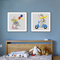 Nordic style childrens room decoration painting boy bedroom background wall hanging painting cartoon mural room bedside decoration