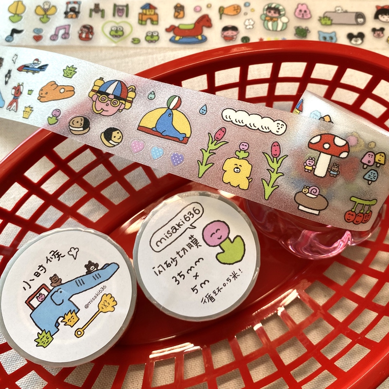 Misaki636 Original Childhood-Themed Glitter Die-Cut Sticker Roll Tape Retro Millennium Elements Collage