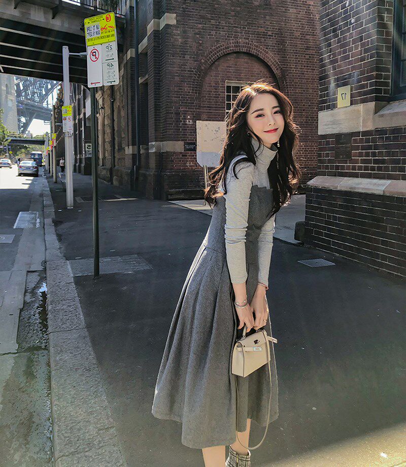 Condole belt skirt retro two-piece suit fall/winter French egg skirt first love Japanese first love style dress female scarf