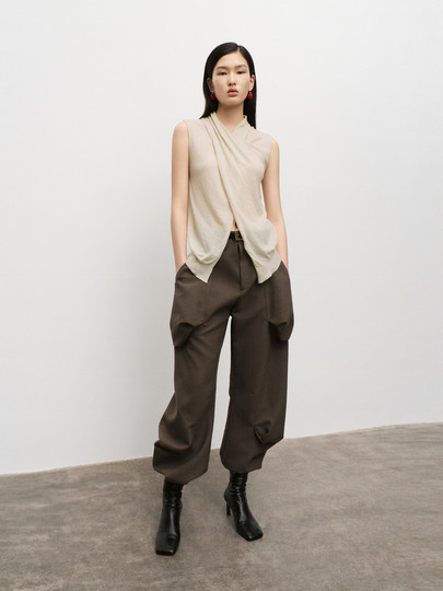 Edition Women's Work Pants Autumn New Style Wool Worsted Work Trousers with Belt Ebd3Pat026