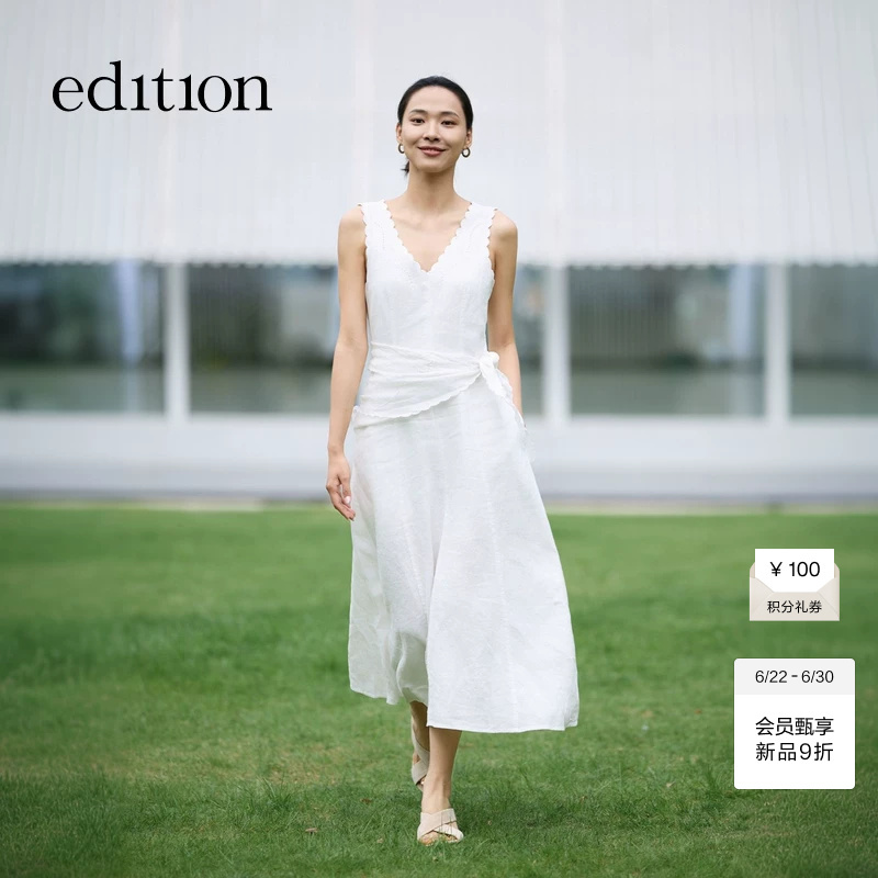 Edition Dress for Women 2026 Summer New Style Linen Embroidered Tank Dress with Triangle Scarf Ebf2Drs004
