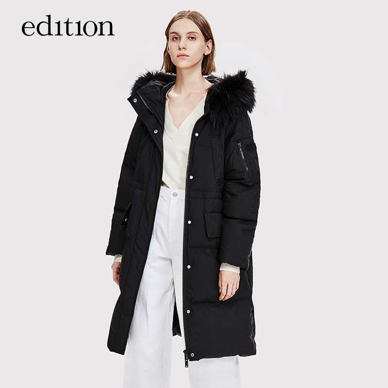 edition down jacket women's winter loose medium and long version raccoon hair collar drawstring waist