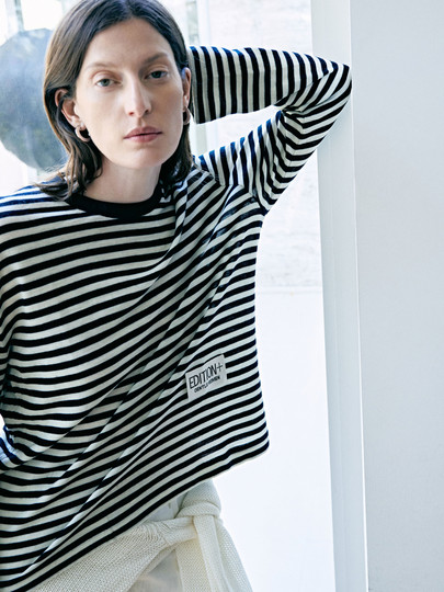 [E+ Chunyu Capsule Series]Edition Spring New Pure Wool Striped T-Shirt Ebd1Tee010