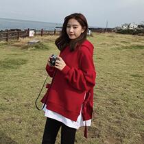 Lecea Alice fake two even hat-necked women 2022 spring new sweet and loose long sleeves hooded blouse