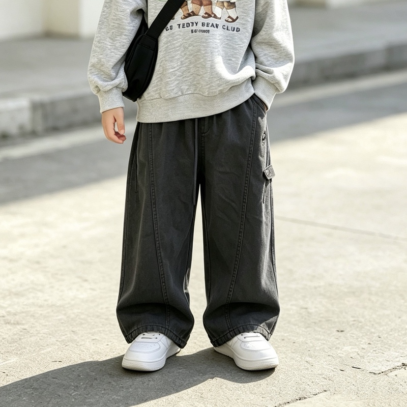 British Teddy Bear ● Boutique Children's Clothing Autumn/Winter 100% Cotton Elastic Waist Casual Jeans G6Fp11