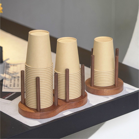 Solid wood disposable cup holder, office high-end paper cup storage rack, milk tea shop cup taker, water cup storage rack
