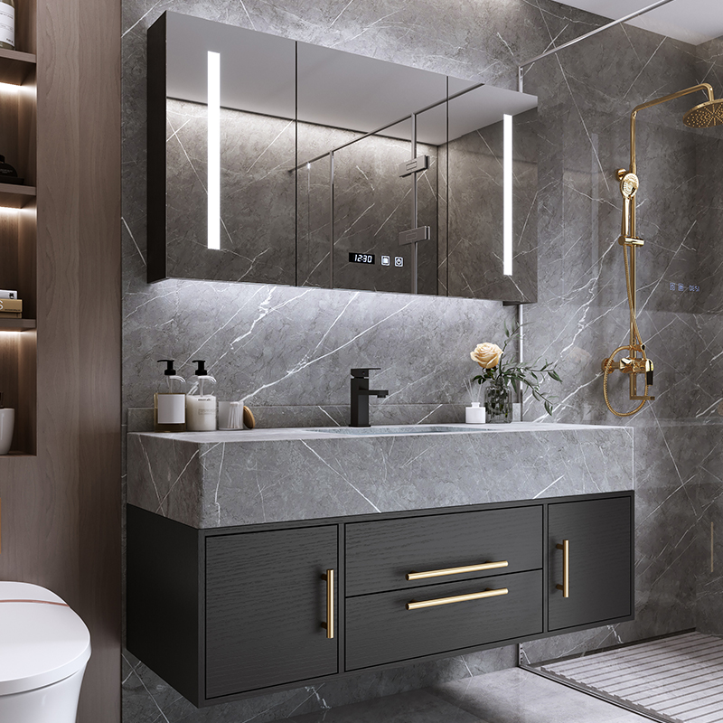 Light and luxurious bath cabinet Composition minimalist modern makeup room Handwashing washstand Terrace Basin Rock Plate Integrated Toiletries