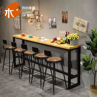 Solid wood household bar table Cafe table Bar table and chair Wrought iron modern simple high-legged wall long table