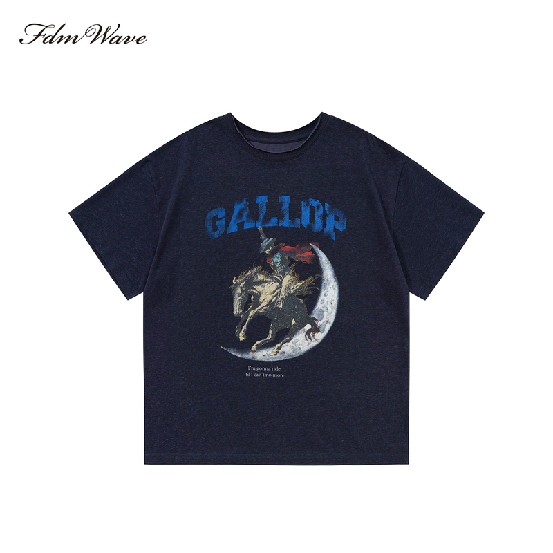 Fdm'Wave' Moon Knight Print Short-Sleeve Gallop Til the End Retro/Linen/Textured