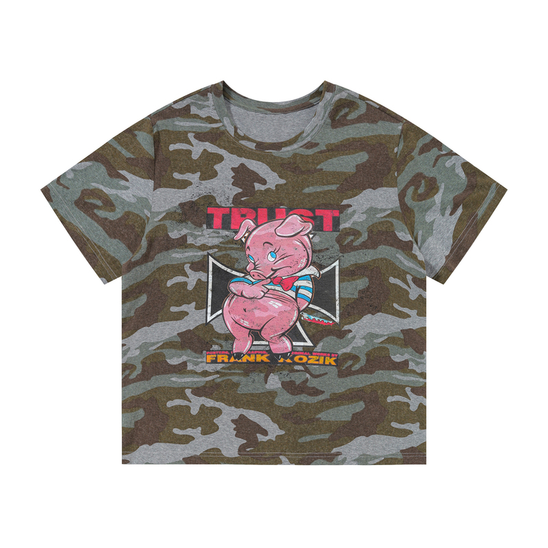 Fdm'Wave' Rebellious Pig Camouflage Shoulder Print Short Sleeve Camo Treason Vintage/Fitted/Stretchy
