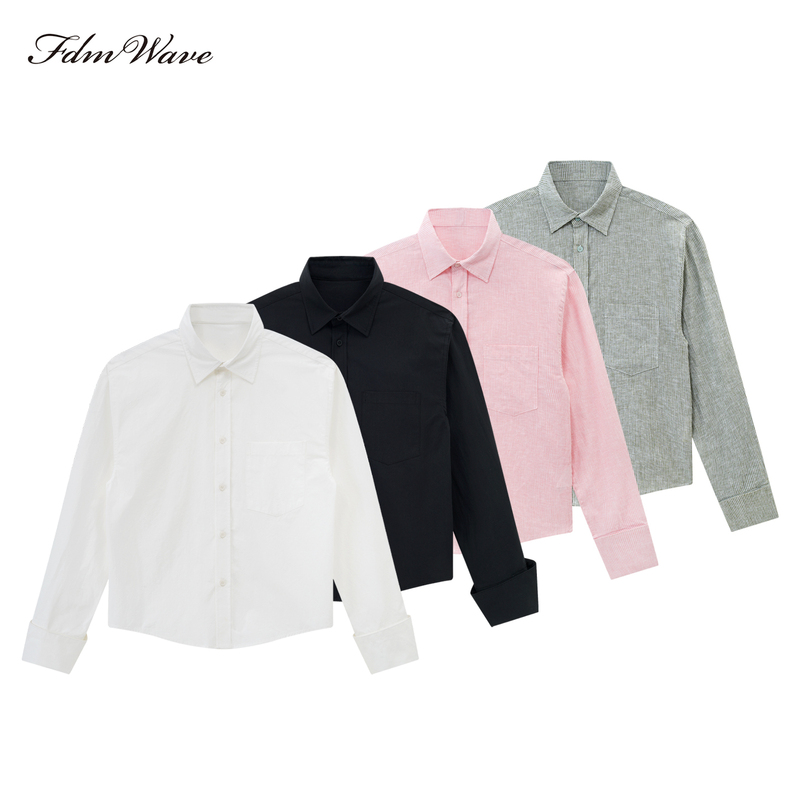 Fdm'Wave' Fashion Tailored Long-Sleeve Shirt, Black and White, Slim Fit/Cotton, Pink and Green, Relaxed/Linen
