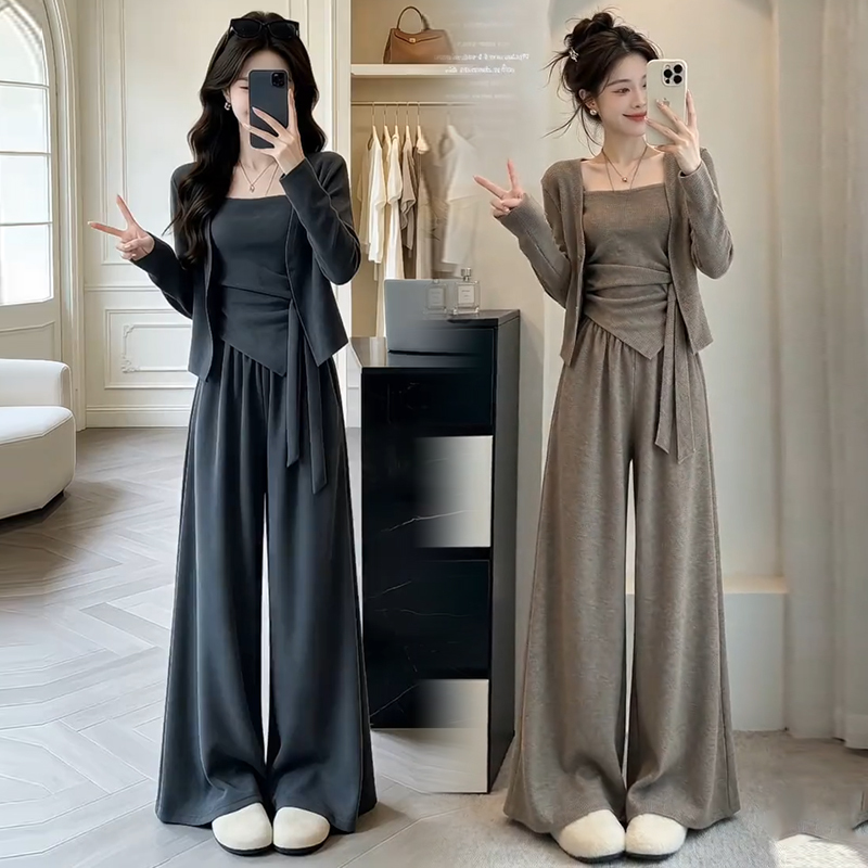 Fashion Set for Women 2026 Autumn New Korean Style Lazy Style Relaxed Cardigan Jacket Camisole Wide-Leg Pants Three-Piece Set Fashion Set for Women 2026 Autumn New Korean Style Lazy Style Relaxed Cardigan Jacket Camisole Wide-Leg Pants Three-Piece Set
