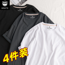 4 solid color t-shirt mens short-sleeved ins tide brand Hong Kong style large size loose and wild cotton t-shirt Japanese boys half sleeves