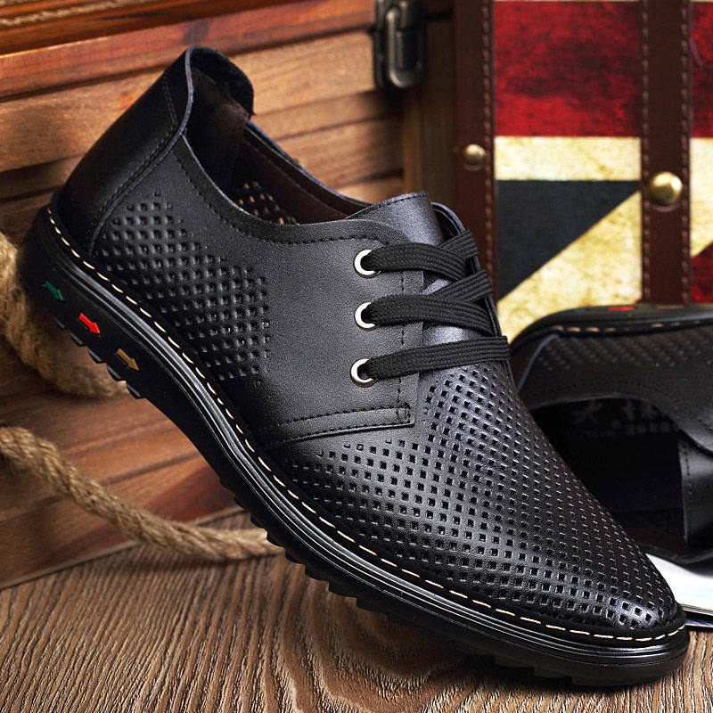 2022 New Summer Sandals Men's Shoes Leather Casual Cool Leather Shoes Breathable Men's Cave Shoes Hollowed-out Leather Shoes