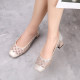 ຄົນອັບເດດ: Hollow Mesh Single Shoes Spring and Summer New Medium Thick Heel Baotou Sandals Women's Rhinestone Breathable Women's Size Large 41