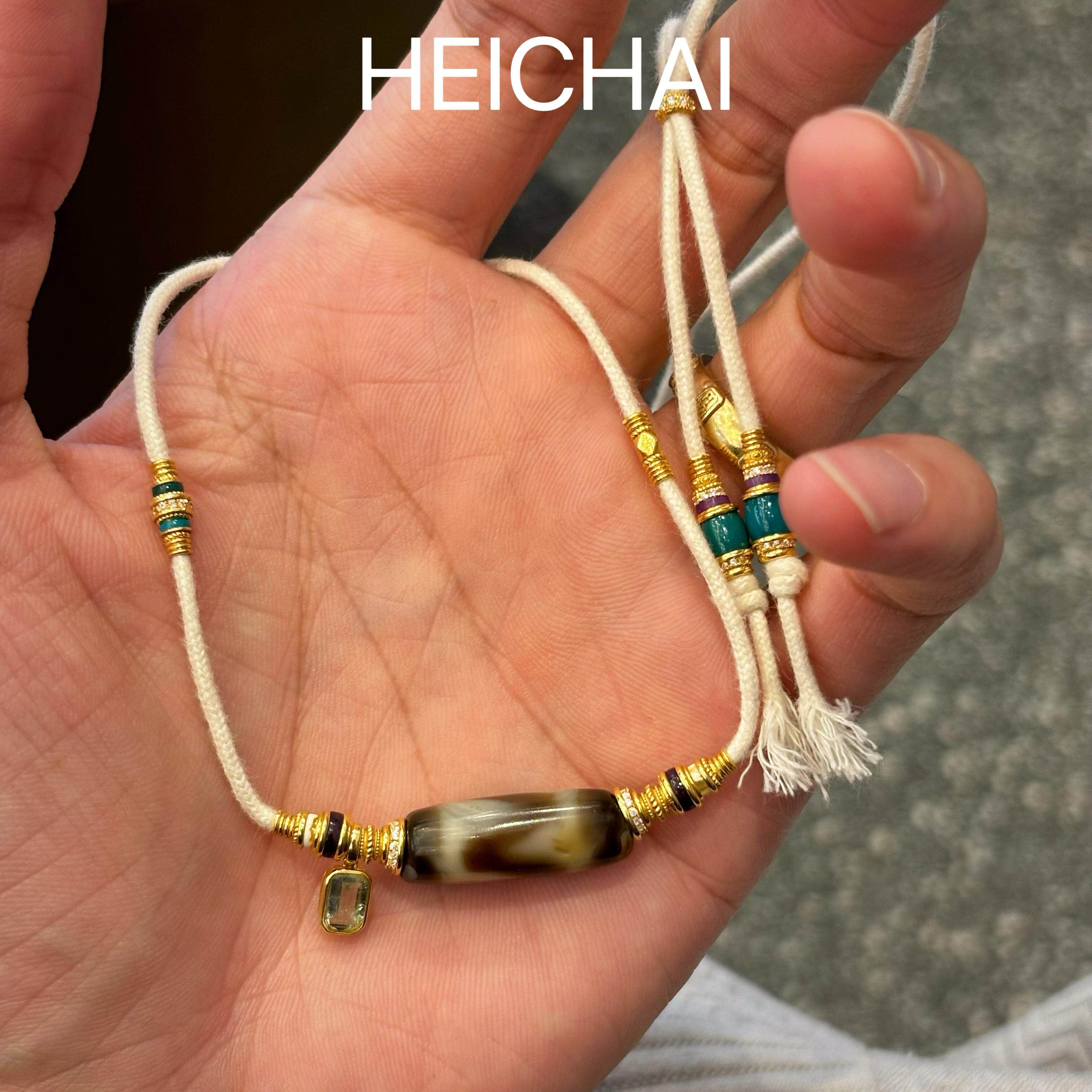 喜仔出品藏传藏式虎牙天珠千年至纯18K金设计项链：轻奢界的灵魂捕手