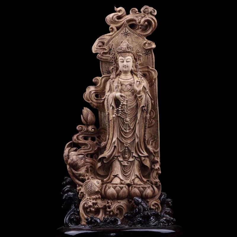 大沉香木雕持珠观音妈祖根雕家居佛像实木雕刻山水客厅摆件工艺品